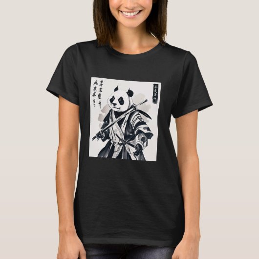 samurai panda graphic warrior art t-shirt japanse (Voorkant)