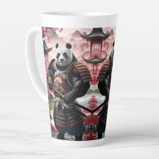 Samurai Panda in het traditionele Chinese landscha Latte Mok (Linkerhoek)