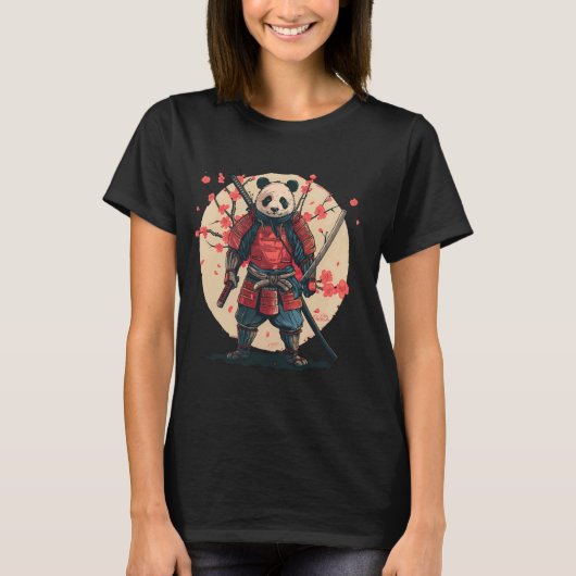 Samurai Panda Sakura Tree Japanse krijger tekening T-shirt (Voorkant)