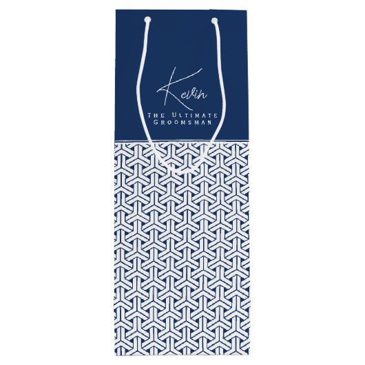 Samurai Patroon Gepersonaliseerde Groomsman| Wijn Cadeautas (Achterkant)