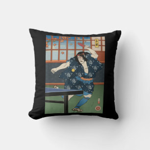 Samurai Play Table Tennis Ping Pong Ukiyoe Kussen