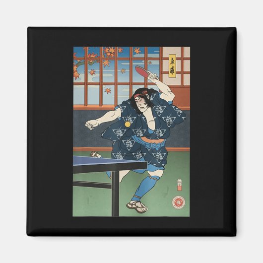 Samurai Play Table Tennis Ping Pong Ukiyoe Magneet (Voorkant)