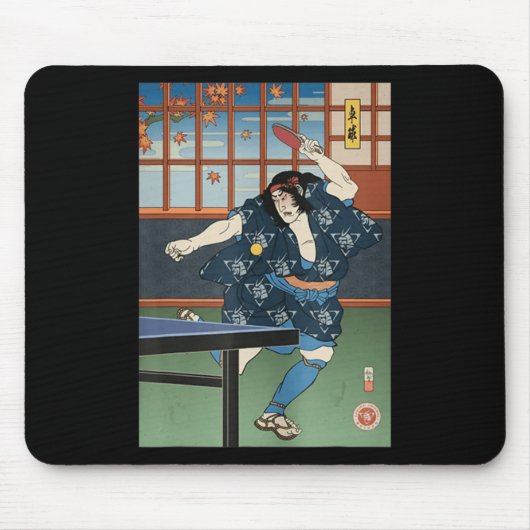 Samurai Play Table Tennis Ping Pong Ukiyoe Muismat (Voorkant)
