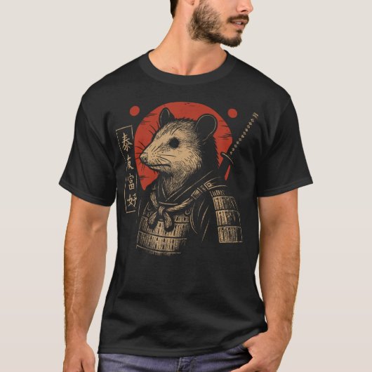 Samurai Possum Japanse Kunst Dier T-shirt (Voorkant)