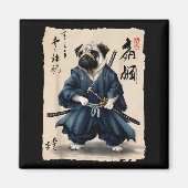 Samurai Pug Japanese Anime Dog Pug Lover Funny For Magneet (Voorkant)