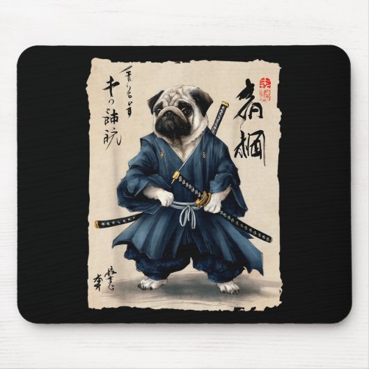 Samurai Pug Japanese Anime Dog Pug Lover Funny For Muismat (Voorkant)