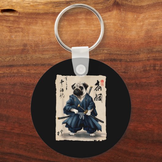 Samurai Pug Japanese Anime Dog Pug Lover Funny For Sleutelhanger (Voorkant)