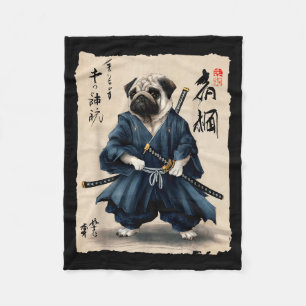 Samurai Pug Japanse Anime Hond Pug Liefhebber Grap Fleece Deken
