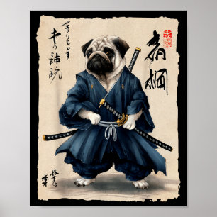 Samurai Pug Japanse Anime Hond Pug Liefhebber Grap Poster