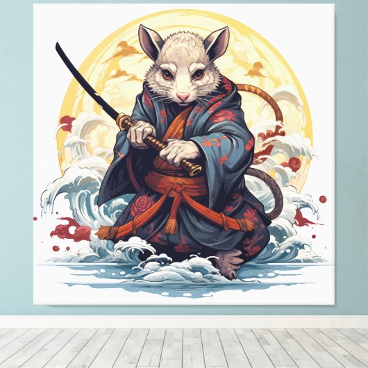 Samurai Rat  Canvas Afdruk (Insitu (Houten vloer))