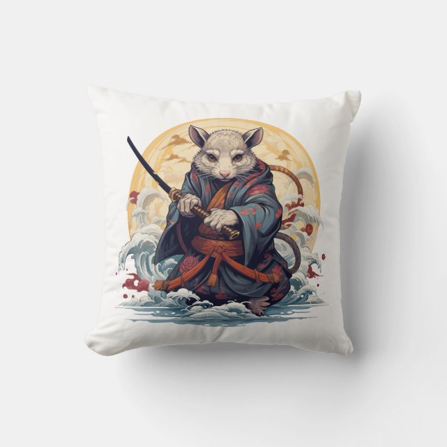 Samurai Rat Worpdekussens Kussen (Voorkant)