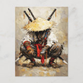 Samurai Resting Palette Knife Orange Impasto Briefkaart (Voorkant)