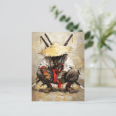 Samurai Resting Palette Knife Orange Impasto Briefkaart (Staand voorkant)