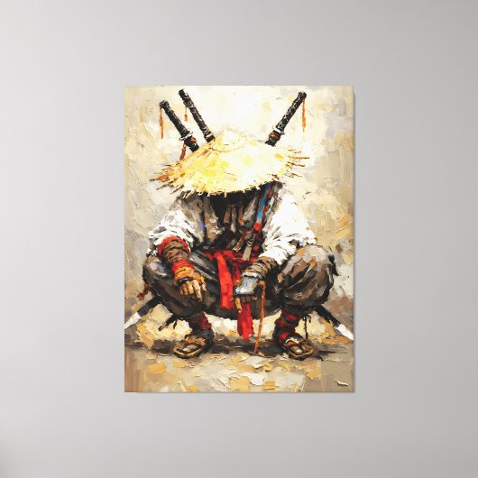 Samurai Resting Palette Knife Orange Impasto Canvas Afdruk (Voorkant)