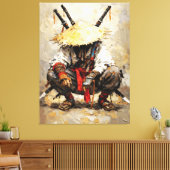 Samurai Resting Palette Knife Orange Impasto Canvas Afdruk (Insitu (Woonkamer))