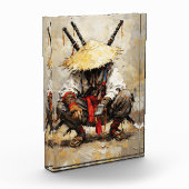 Samurai Resting Palette Knife Orange Impasto Fotoblokken (Links)
