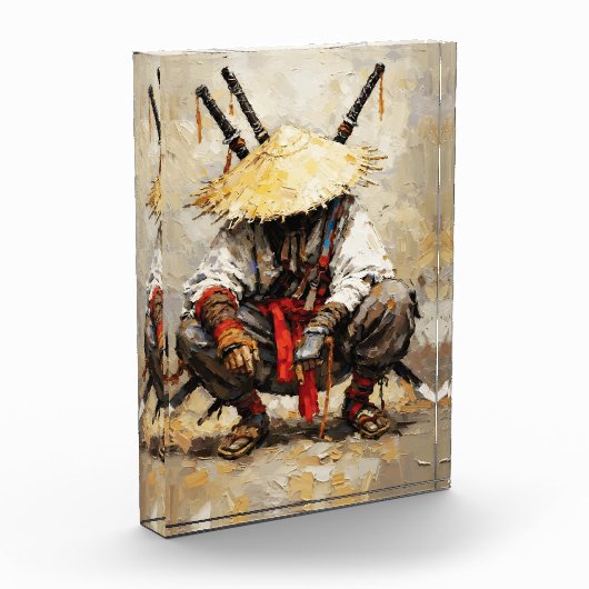 Samurai Resting Palette Knife Orange Impasto Fotoblokken (Links)