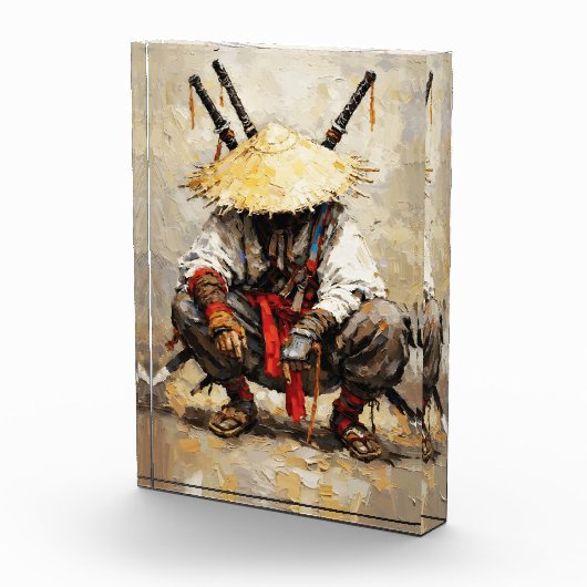 Samurai Resting Palette Knife Orange Impasto Fotoblokken (Rechts)