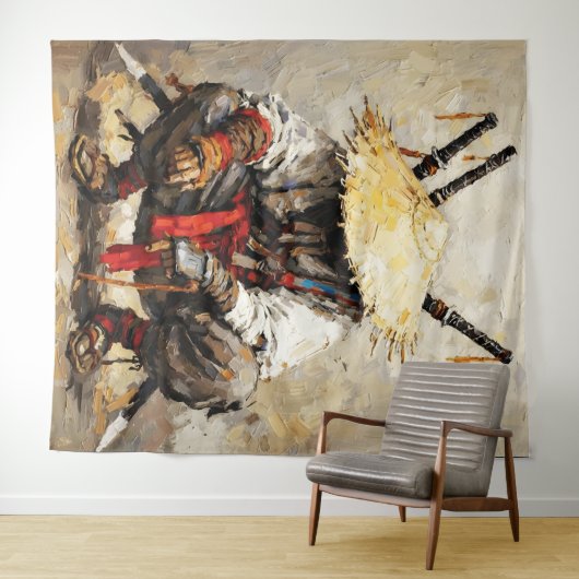 Samurai Resting Palette Knife Orange Impasto Wandkleed (In Situ (horizontaal))
