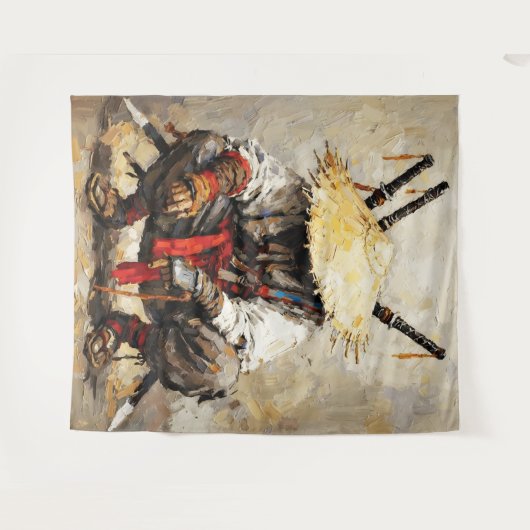 Samurai Resting Palette Knife Orange Impasto Wandkleed (Voorkant (horizontaal))