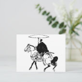 Samurai Riding a Horse with Umbrella, Black Line Briefkaart (Staand voorkant)