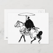 Samurai Riding a Horse with Umbrella, Black Line Briefkaart (Voorkant / Achterkant)