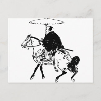 Samurai Riding a Horse with Umbrella, Black Line Briefkaart