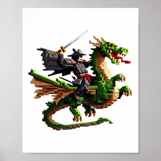Samurai Riding Dragon Character Gaming Design Bloc Poster (Voorkant)