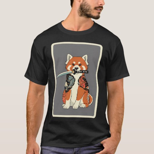 Samurai Rode Panda Tatoeage Stijl T-shirt (Voorkant)