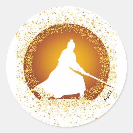 samurai ronde sticker (Voorkant)