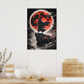 Samurai Ronin in Rode Maan - Japanse Anime Kunst Poster (Keuken)