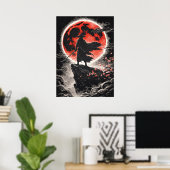Samurai Ronin in Rode Maan - Japanse Anime Kunst Poster (Thuiskantoor)