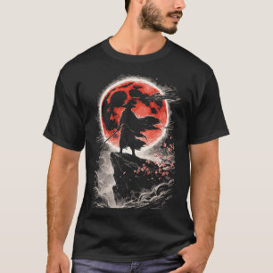 Samurai Ronin in Rode Maan - Japanse Anime Kunst T-shirt