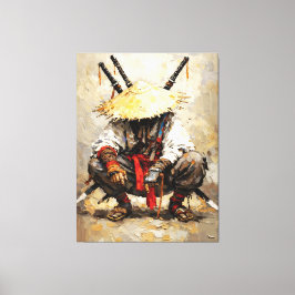 Samurai Rustend Paletmes Oranje Impasto Canvas Afdruk
