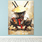 Samurai Rustend Paletmes Oranje Impasto Canvas Afdruk (Insitu (Houten vloer))