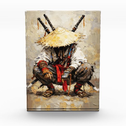 Samurai Rustend Paletmes Oranje Impasto Fotoblokken (Voorkant)