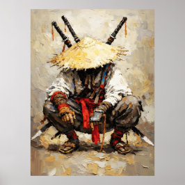 Samurai Rustend Paletmes Oranje Impasto Poster