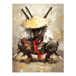 Samurai Rustend Palette Mes Oranje Impasto Foto Afdruk