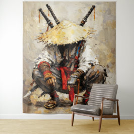 Samurai Rustend Palette Mes Oranje Impasto Wandkleed