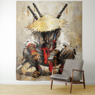 Samurai Rustend Palette Mes Oranje Impasto Wandkleed