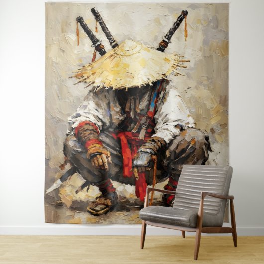 Samurai Rustend Palette Mes Oranje Impasto Wandkleed (In situ)