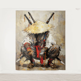 Samurai Rustend Palette Mes Oranje Impasto Wandkleed