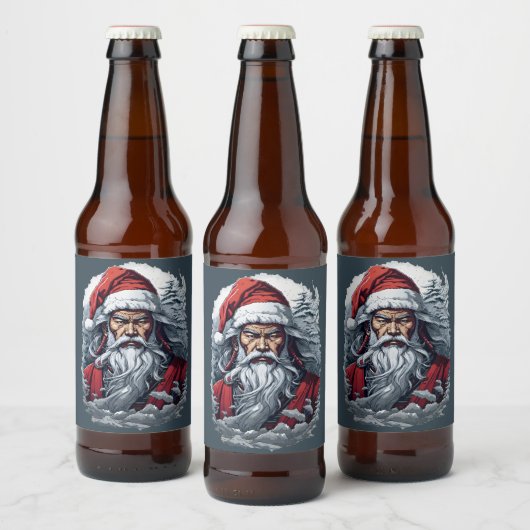 Samurai Santa Warrior Kerstkunstcadeau Bier Etiket (Flessen)