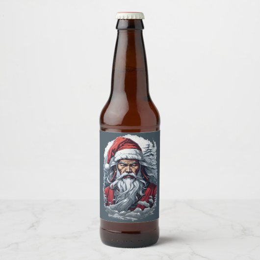 Samurai Santa Warrior Kerstkunstcadeau Bier Etiket (Voorkant)