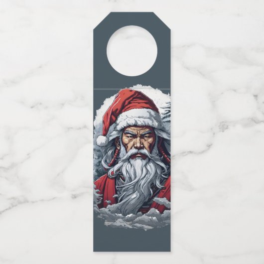 Samurai Santa Warrior Kerstkunstcadeau Flessenhanger (Achterkant)