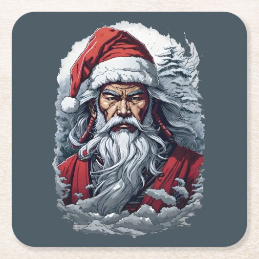 Samurai Santa Warrior Kerstkunstcadeau Kartonnen Onderzetters (Voorkant)