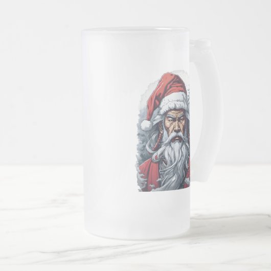 Samurai Santa Warrior Kerstkunstcadeau Matglas Bierpul (Voorkant rechts)