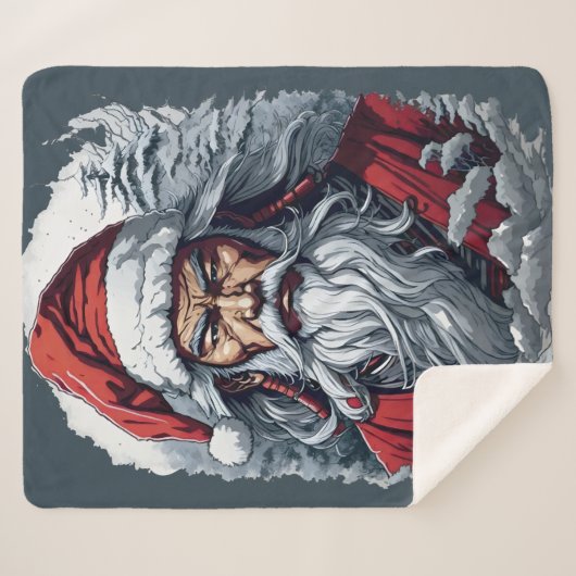 Samurai Santa Warrior Kerstkunstcadeau Sherpa Deken (Voorkant (horizontaal))