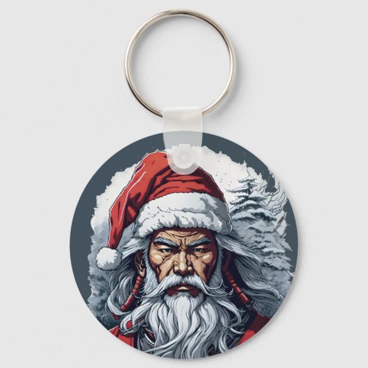 Samurai Santa Warrior Kerstkunstcadeau Sleutelhanger (Voorkant)