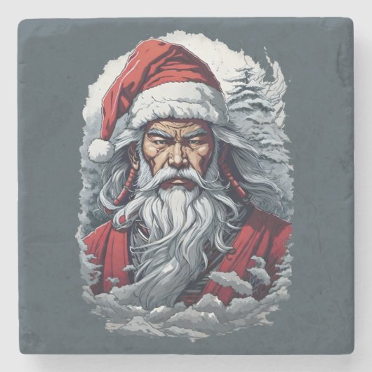 Samurai Santa Warrior Kerstkunstcadeau Stenen Onderzetter (Voorkant)